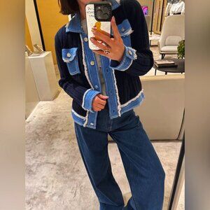 Barrie ribbed-knit denim-effect jacket